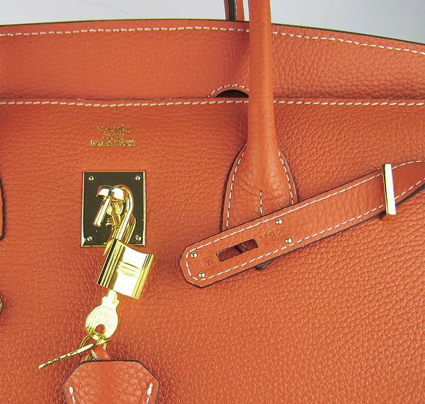 High Quality Fake Hermes 35CM Embossed Veins Leather Bag Orange 6089 - Click Image to Close